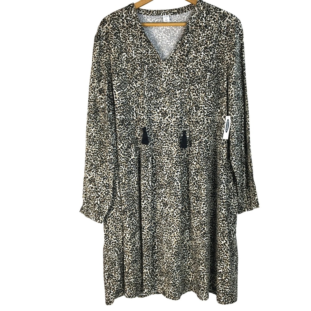 Old Navy Cheetah Print Long Sleeve Button‎ Pintucked Front Dress Women's XL NWT